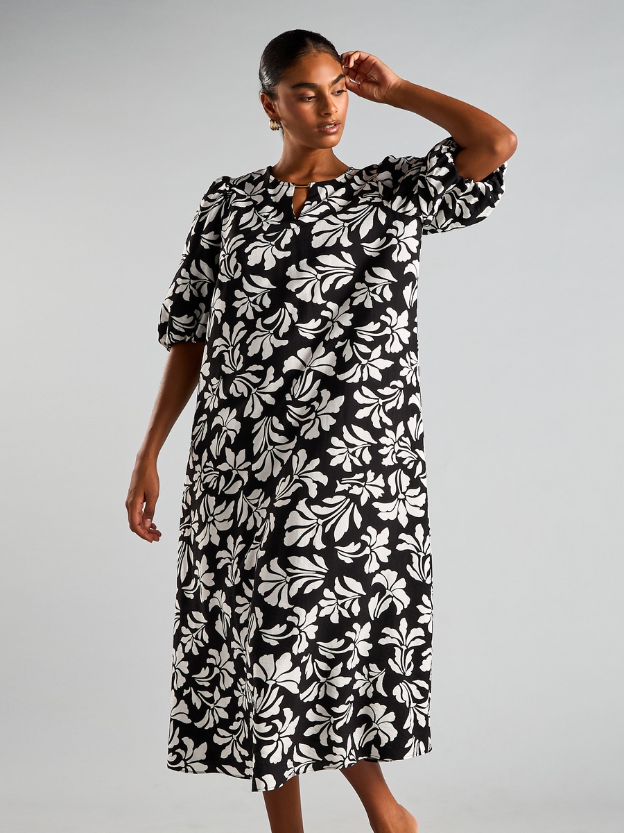 Floral Print Dress with Volume Sleeves
