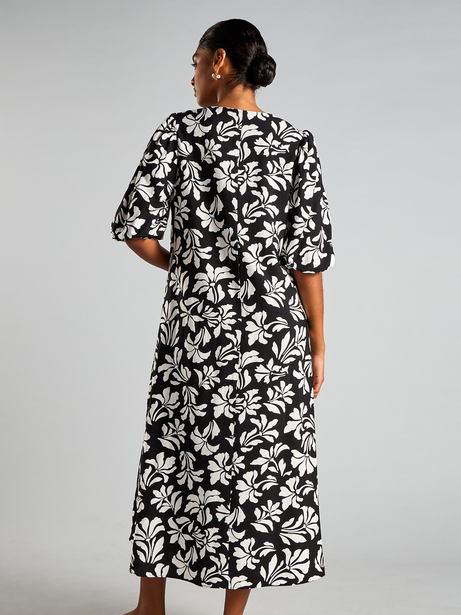 Floral Print Dress with Volume Sleeves