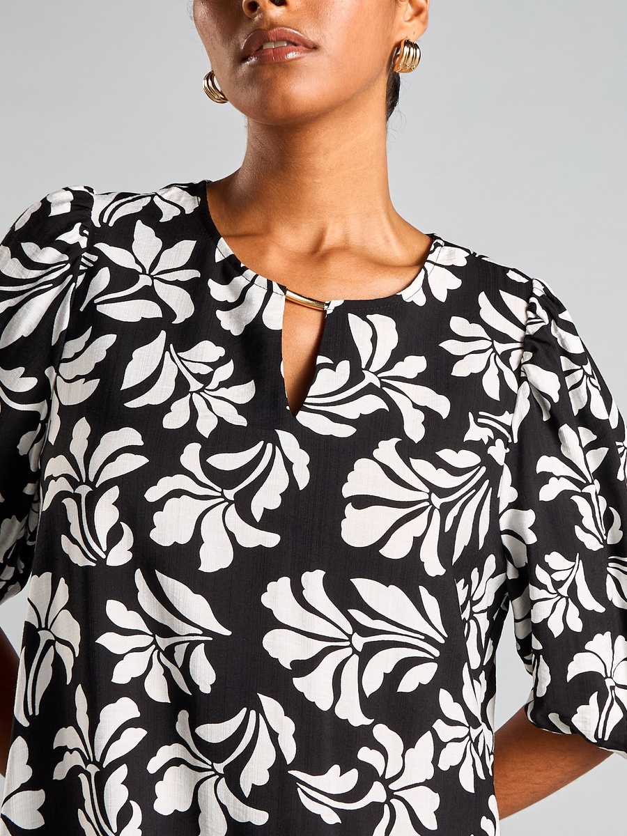 Floral Print Dress with Volume Sleeves