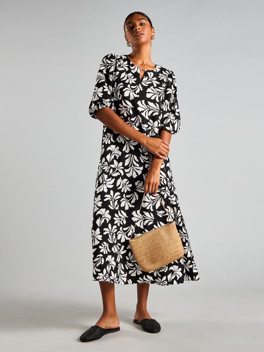 Floral Print Dress with Volume Sleeves