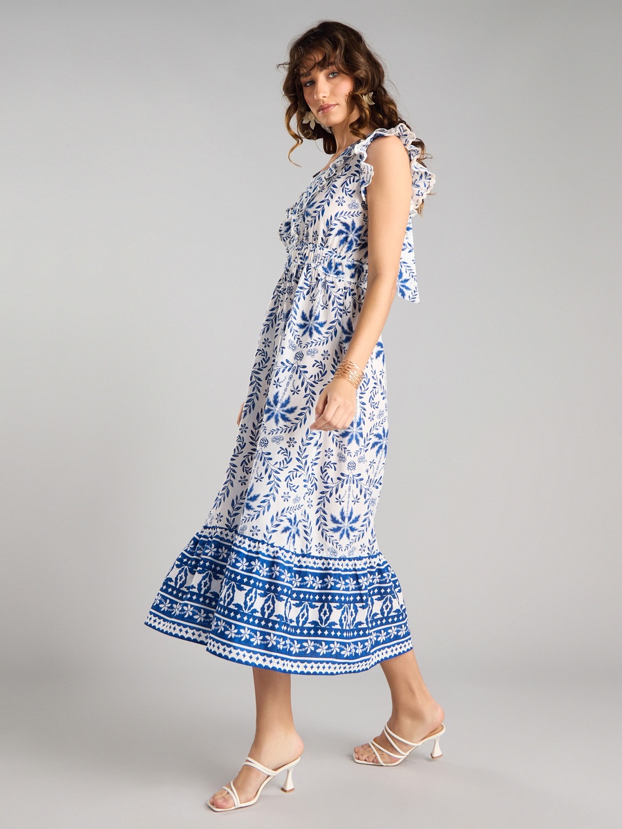 Printed Ruffle Detail Dress