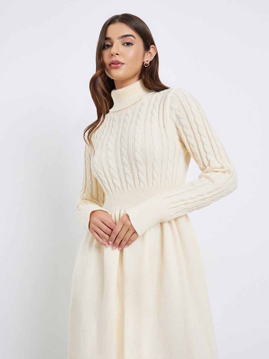 Cream Cable Knit Sweater Midi Dress For Women at Qatar | Styli