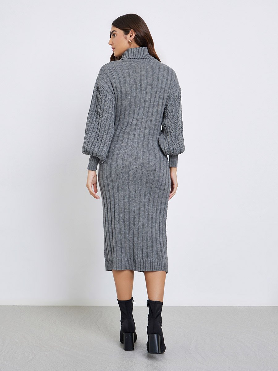 Grey Cable Knit Sweater Midi Dress For Women at UAE | Styli