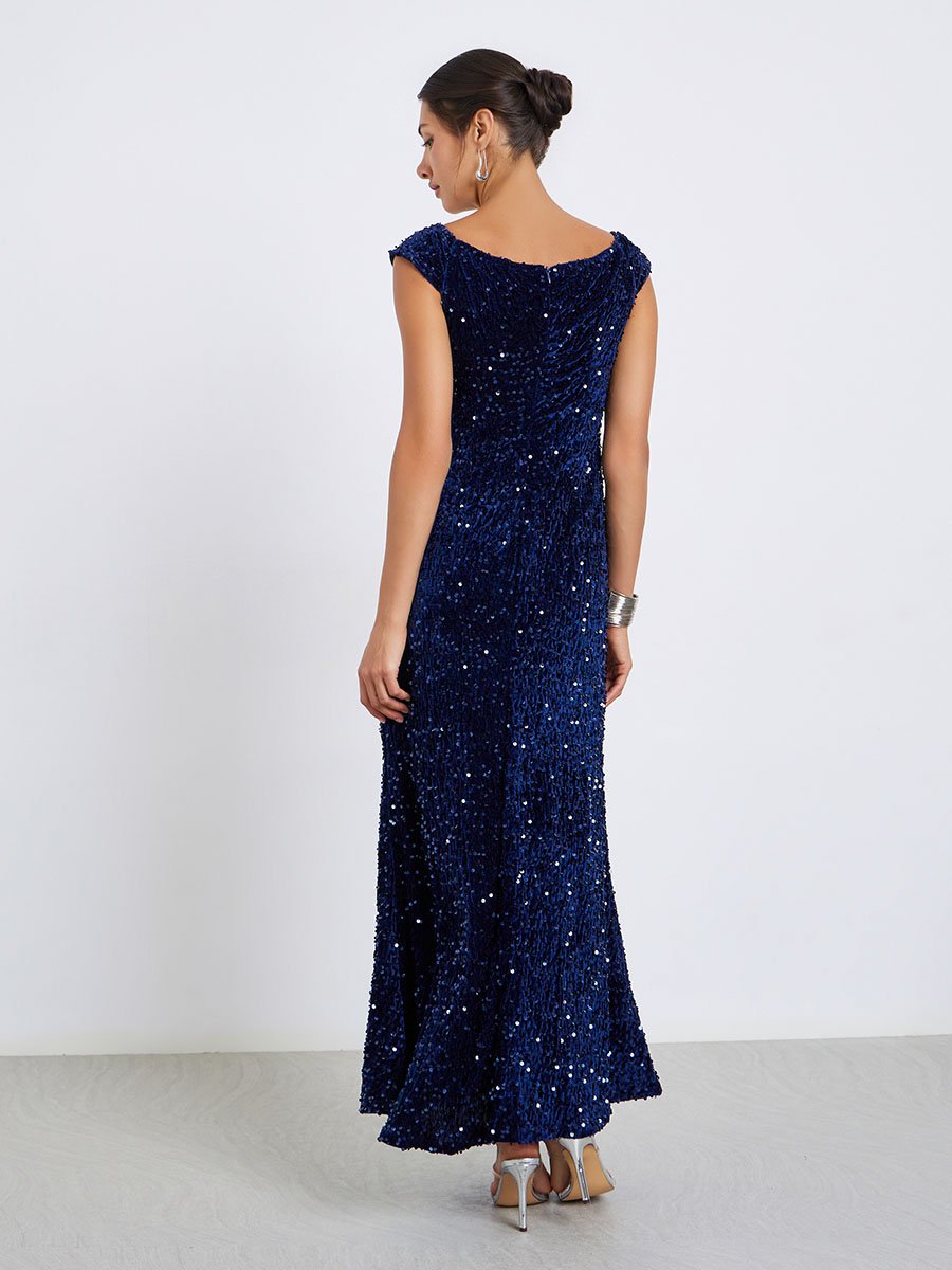 Sequined Sleeveless Maxi Evening Dress
