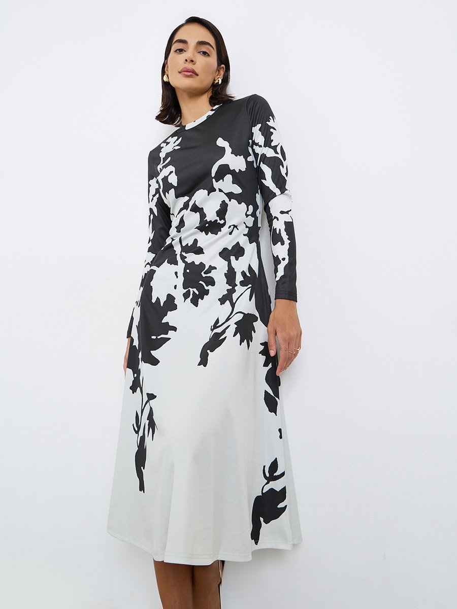 Floral Print A-Line Midi Dress