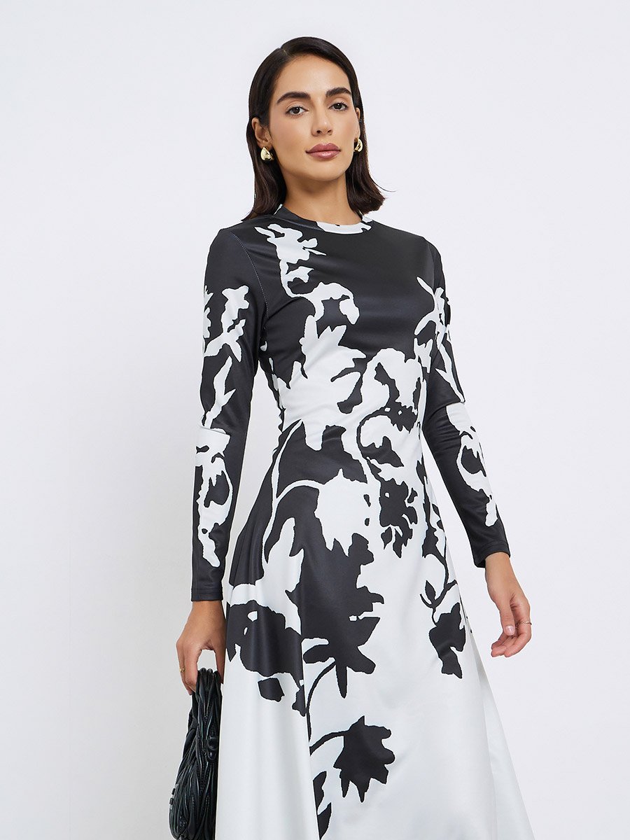 Floral Print A-Line Midi Dress