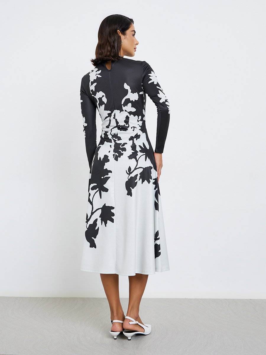 Floral Print A-Line Midi Dress