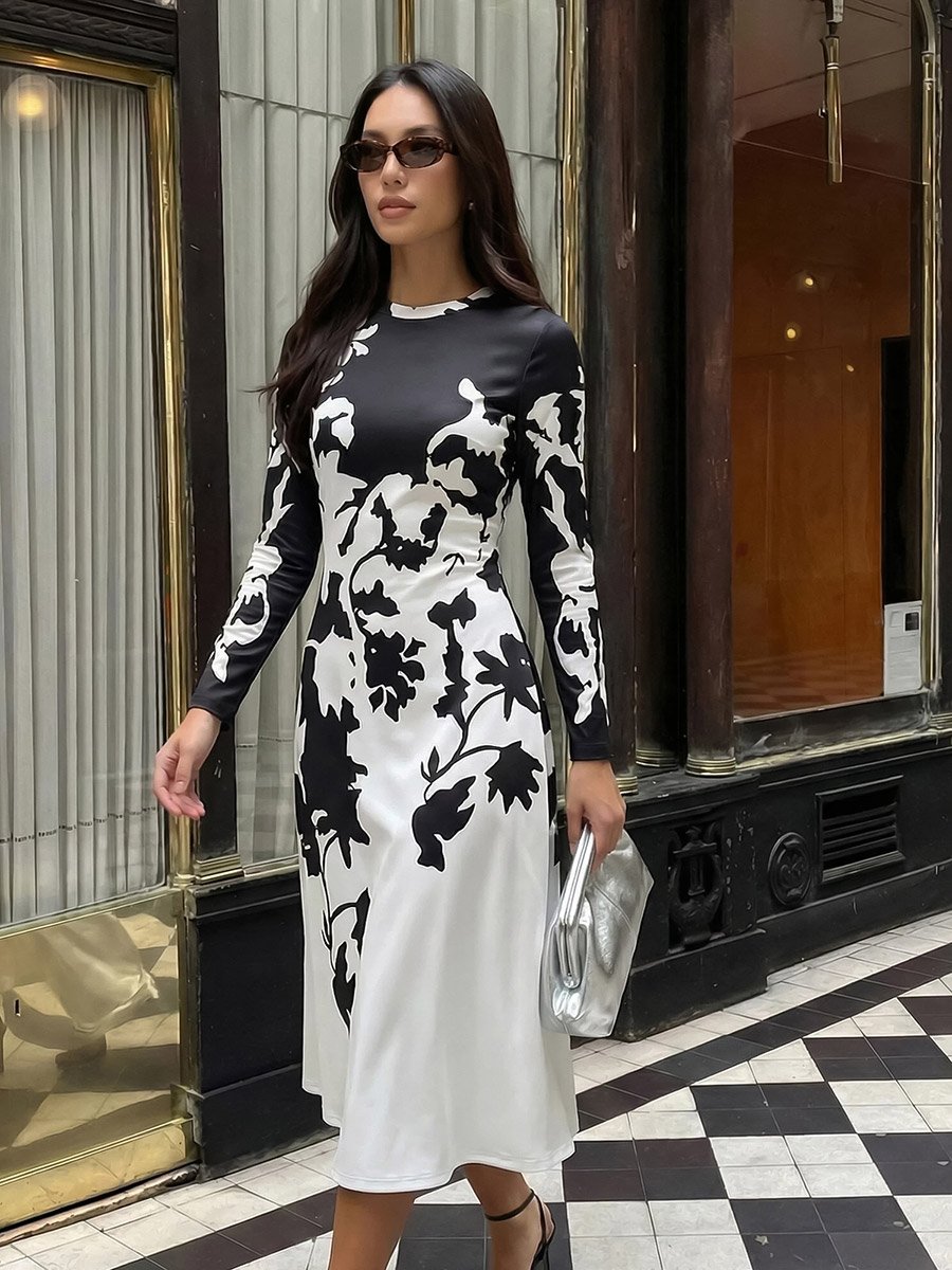 Floral Print A-Line Midi Dress