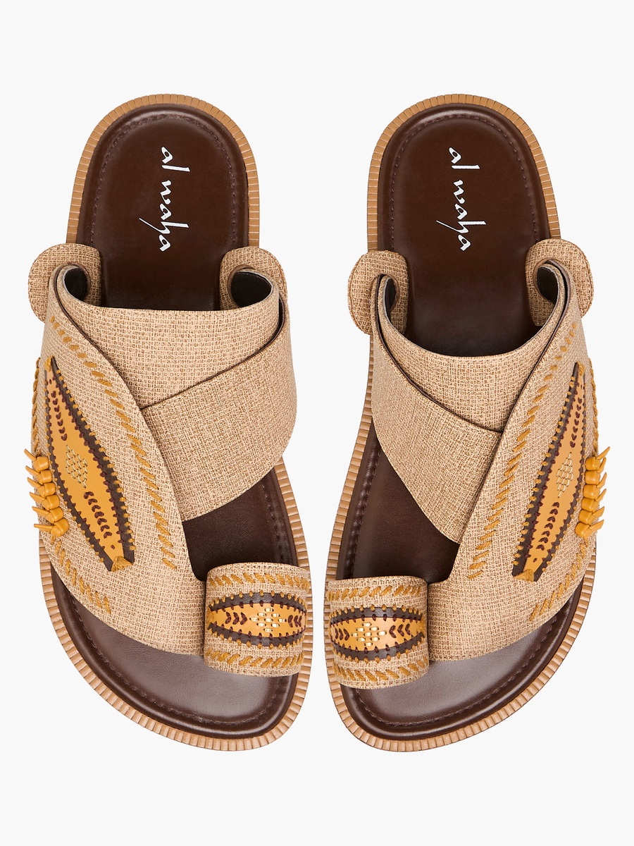 Embroidered Slip-On Arabic Sandals with Toe Loop