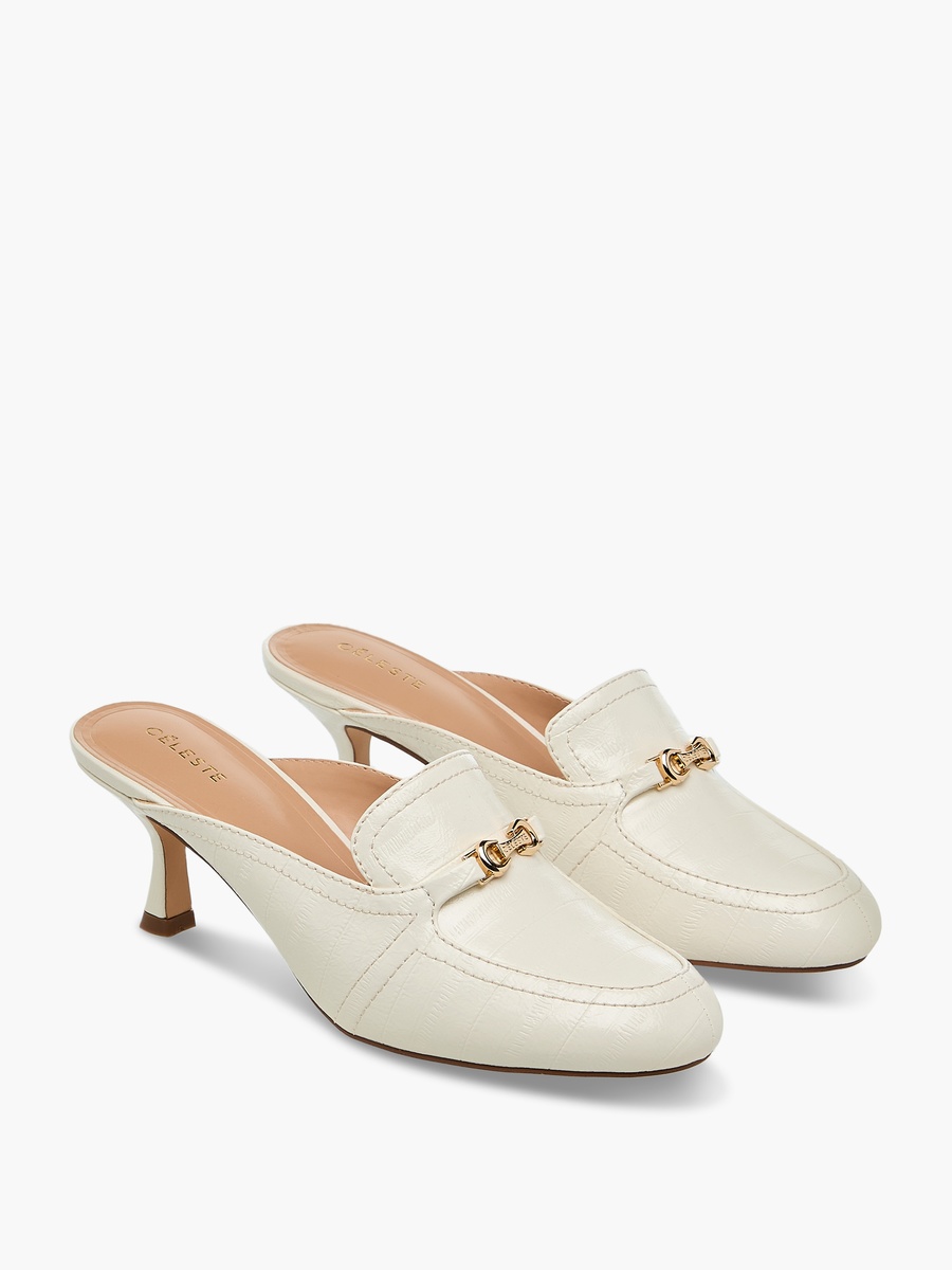Women Metal Accent Slip-On Mules with Kitten Heels