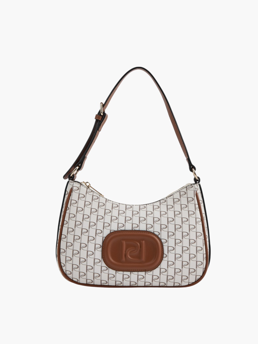 Monogram Print Shoulder Bag with Zip Closure