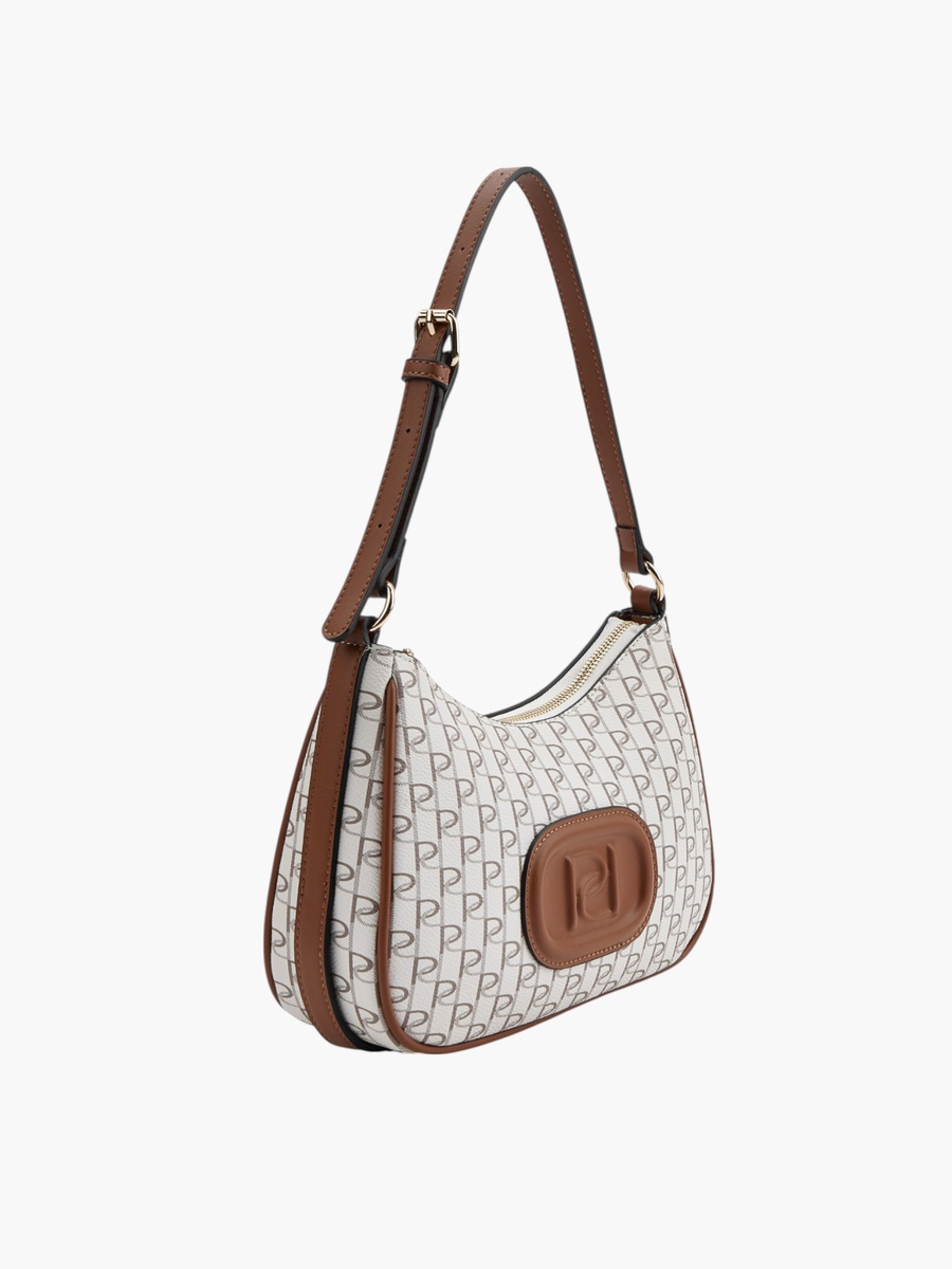 Monogram Print Shoulder Bag with Zip Closure
