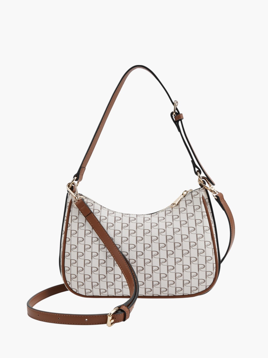 Monogram Print Shoulder Bag with Zip Closure