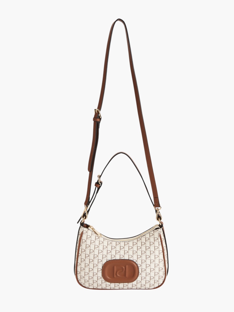 Monogram Print Shoulder Bag with Zip Closure