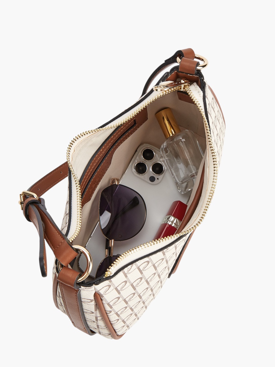 Monogram Print Shoulder Bag with Zip Closure