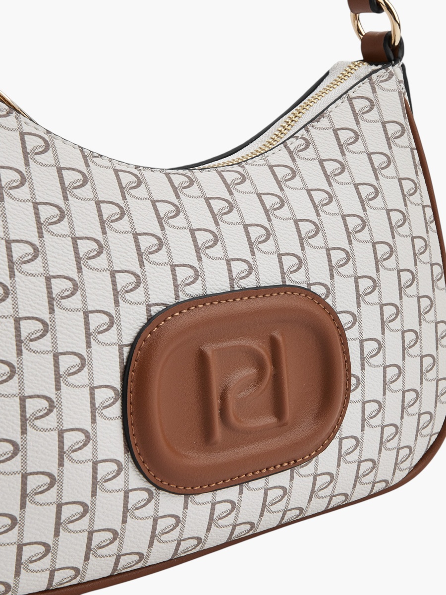 Monogram Print Shoulder Bag with Zip Closure