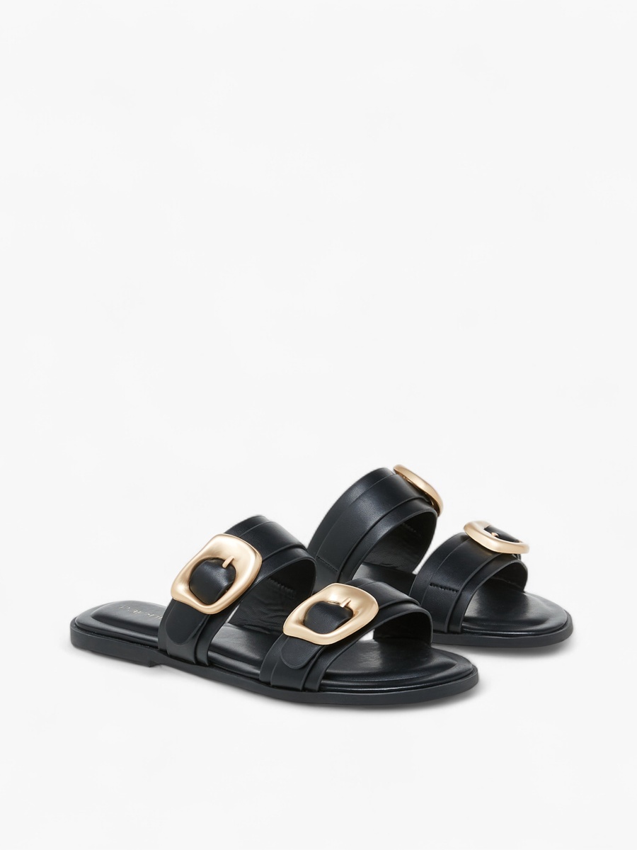 Solid Open Toe Sandals with Buckle Accent