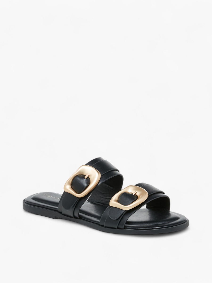 Solid Open Toe Sandals with Buckle Accent