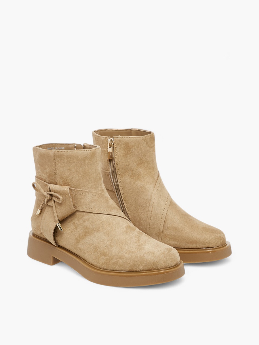 Women Bow Accent Ankle Boots with Zip Closure
