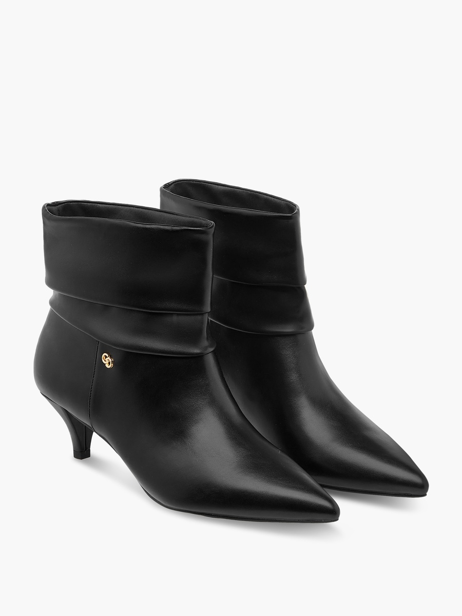 Women Ruched Detail Ankle Boots with Kitten Heels