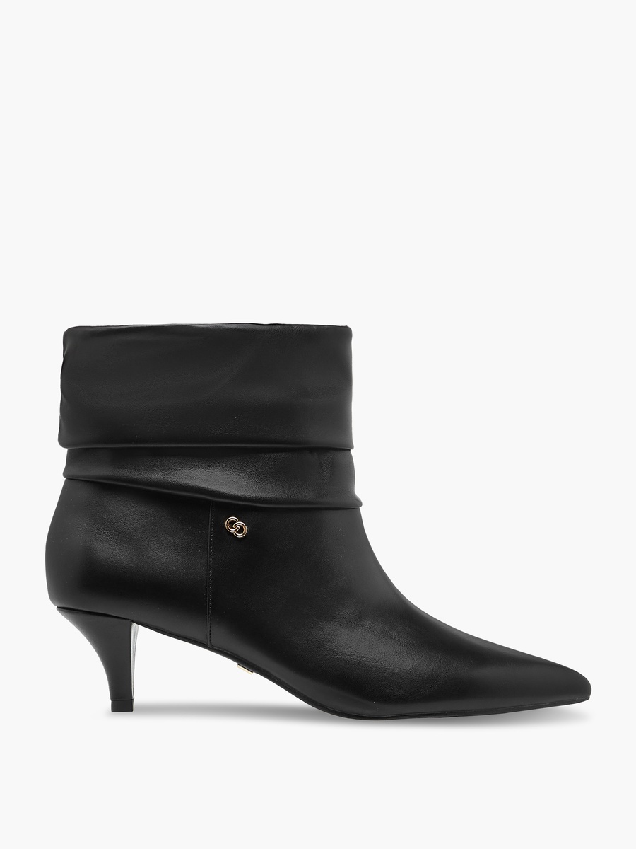 Women Ruched Detail Ankle Boots with Kitten Heels