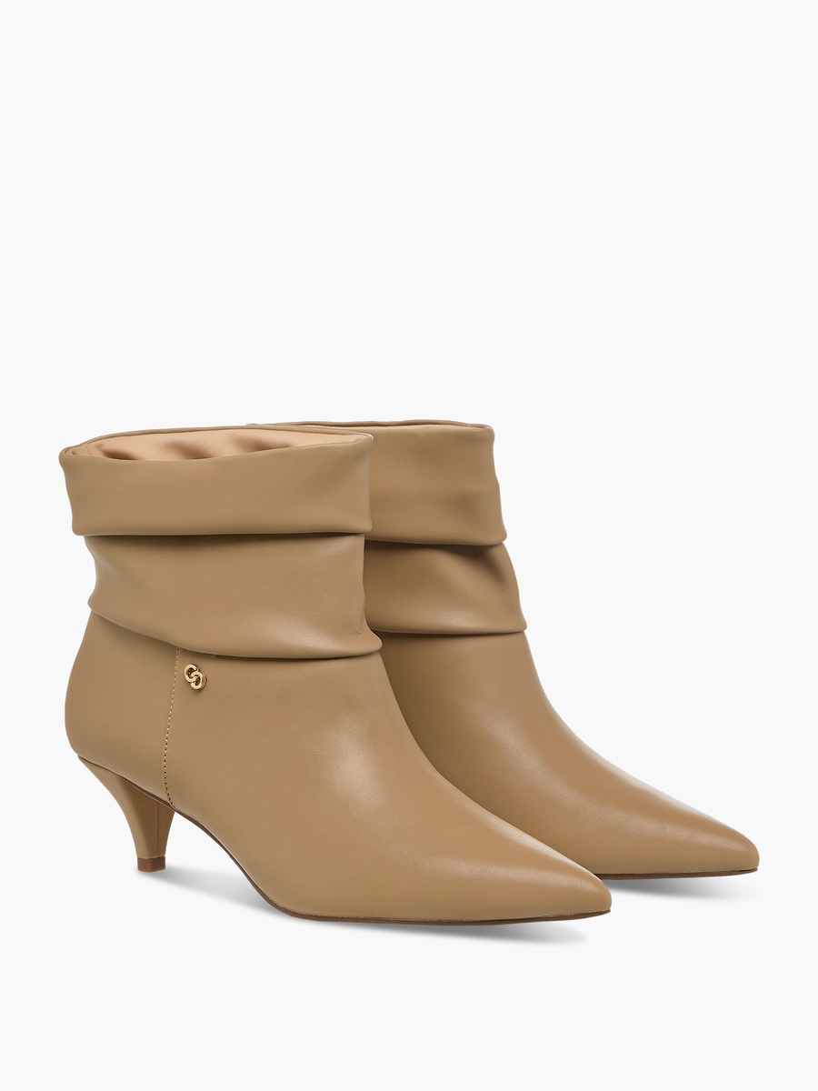 Women Ruched Detail Ankle Boots with Kitten Heels