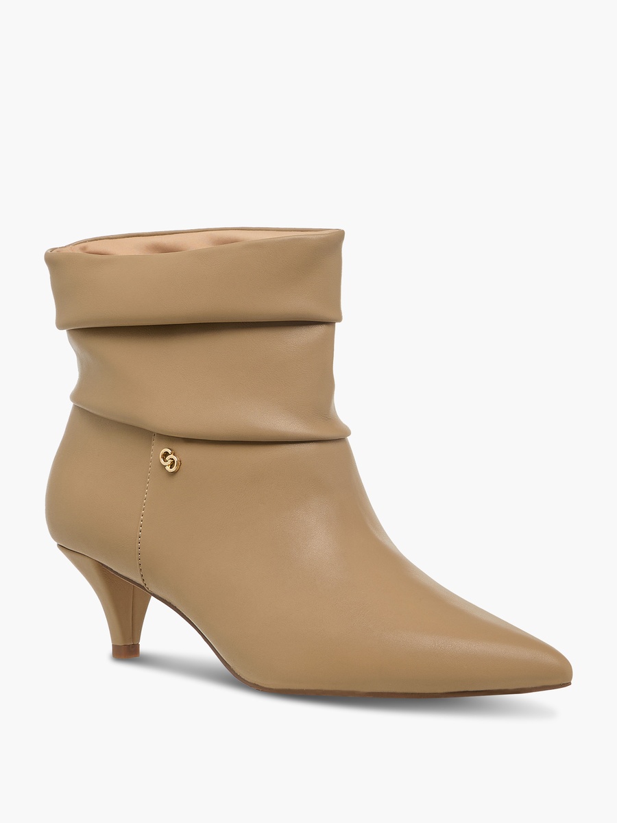 Women Ruched Detail Ankle Boots with Kitten Heels