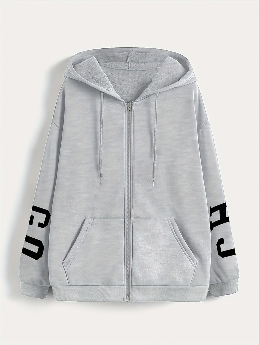 Grey Zip-Up Hooded Jacket