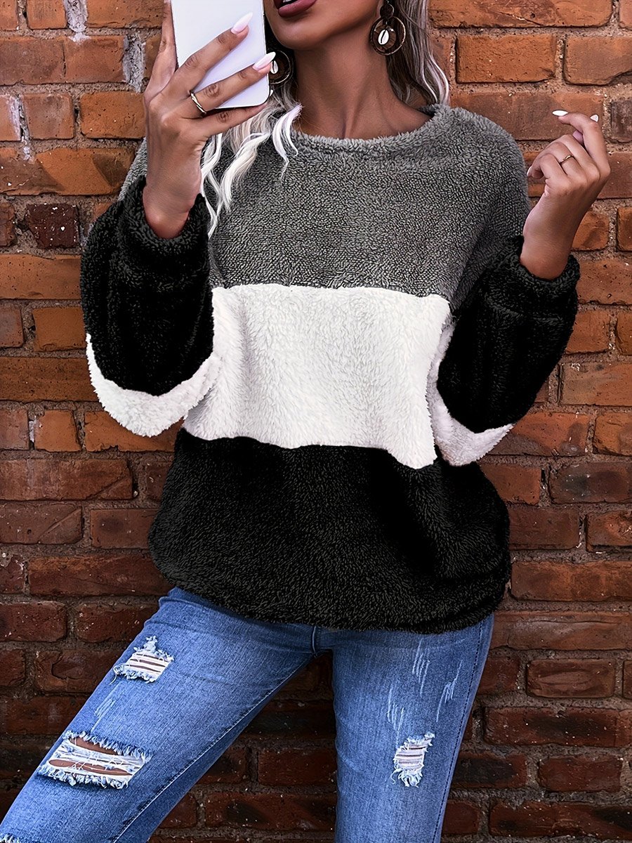 Color Block Round Neck Sweatshirt