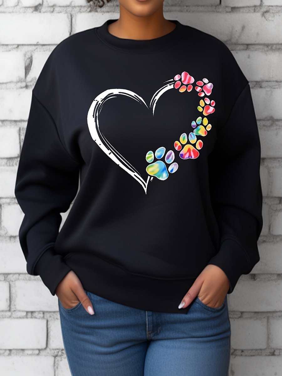 Heart Graphic Round Neck Sweatshirt