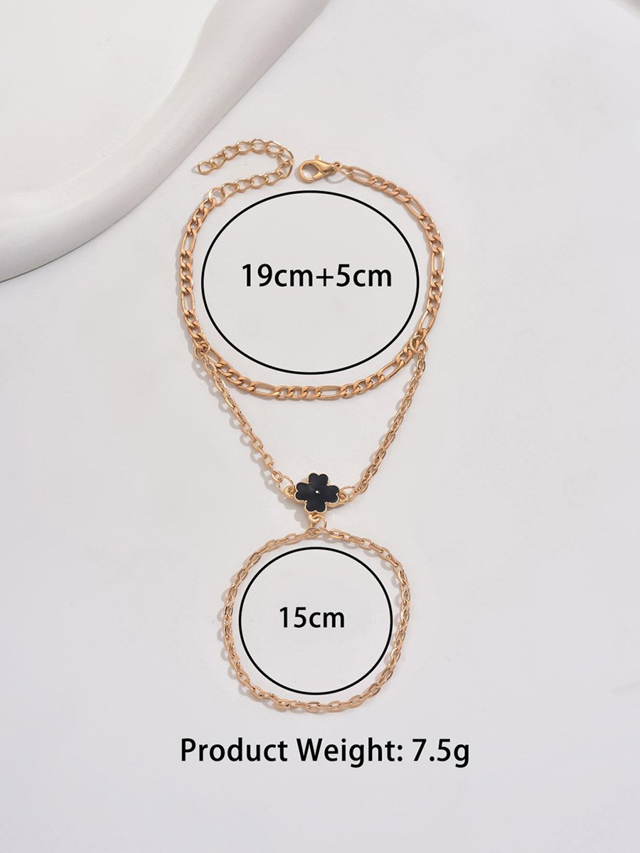Gold Tone Flower Hand Chain Ring Bracelet