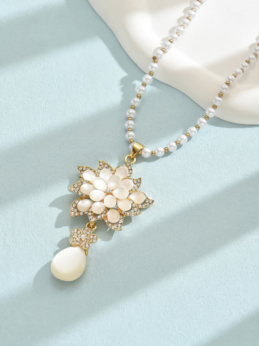 Embellished Flower Drop Beaded Necklace