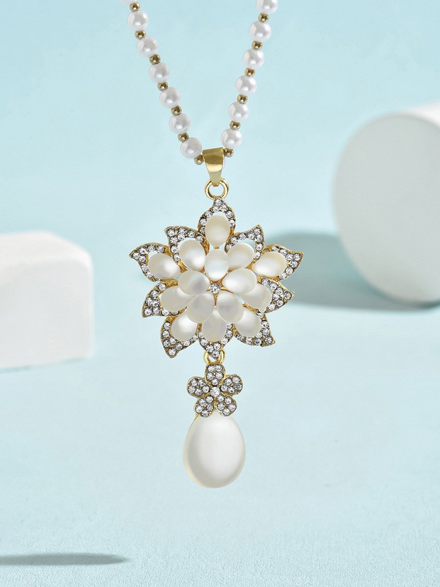 Embellished Flower Drop Beaded Necklace