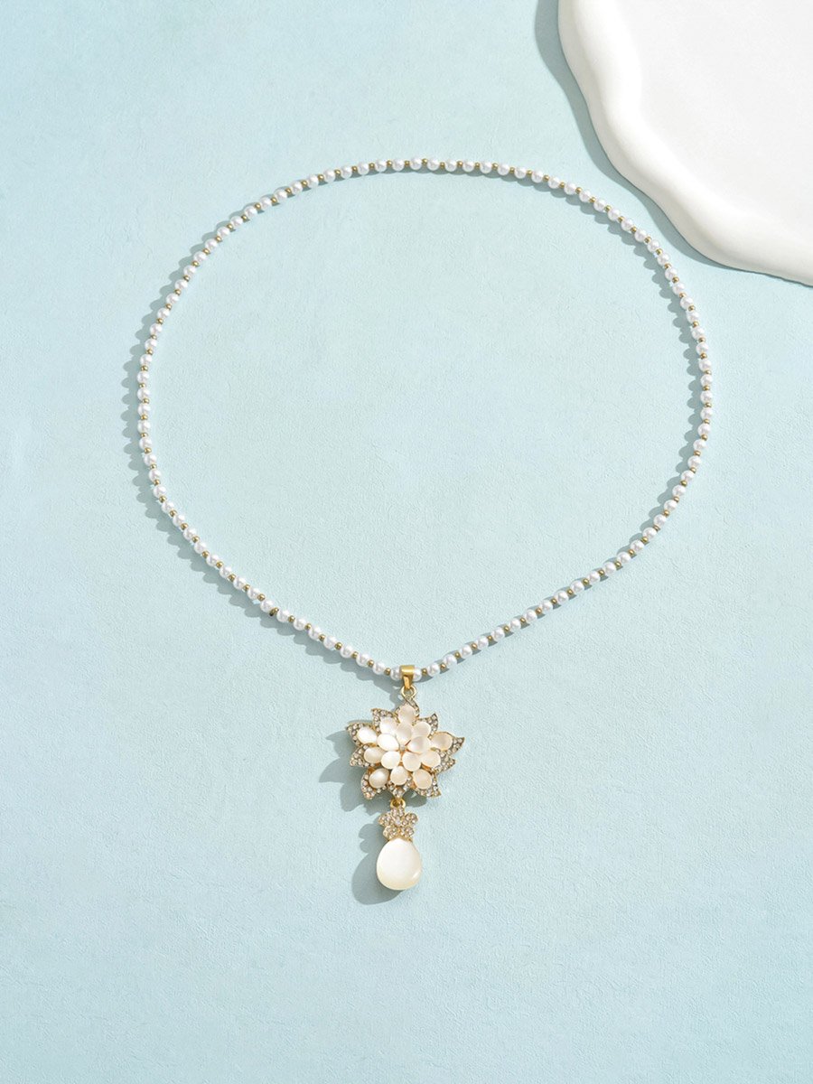 Embellished Flower Drop Beaded Necklace