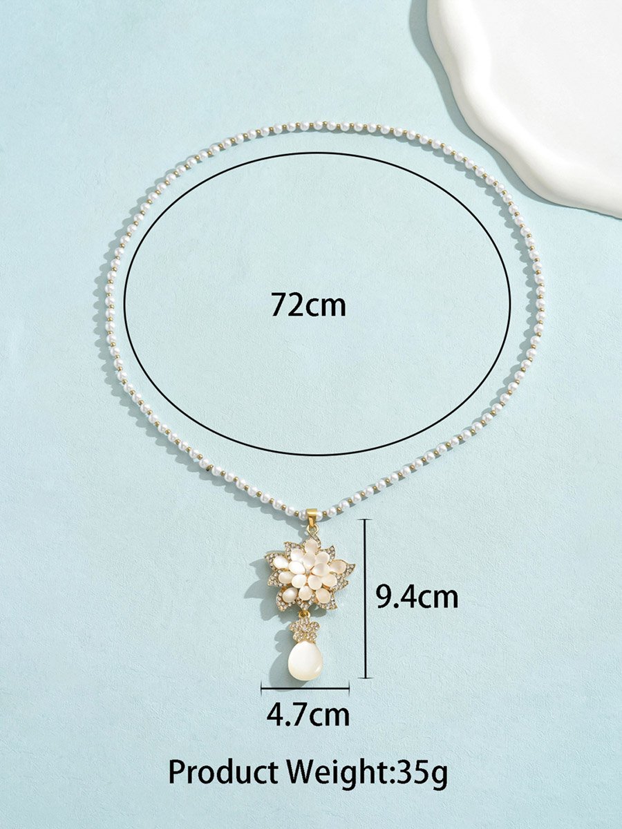 Embellished Flower Drop Beaded Necklace