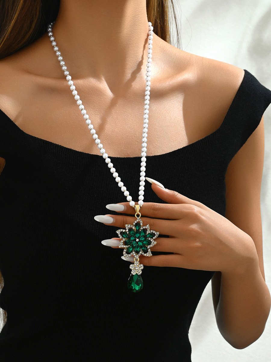 Embellished Flower Drop Beaded Necklace