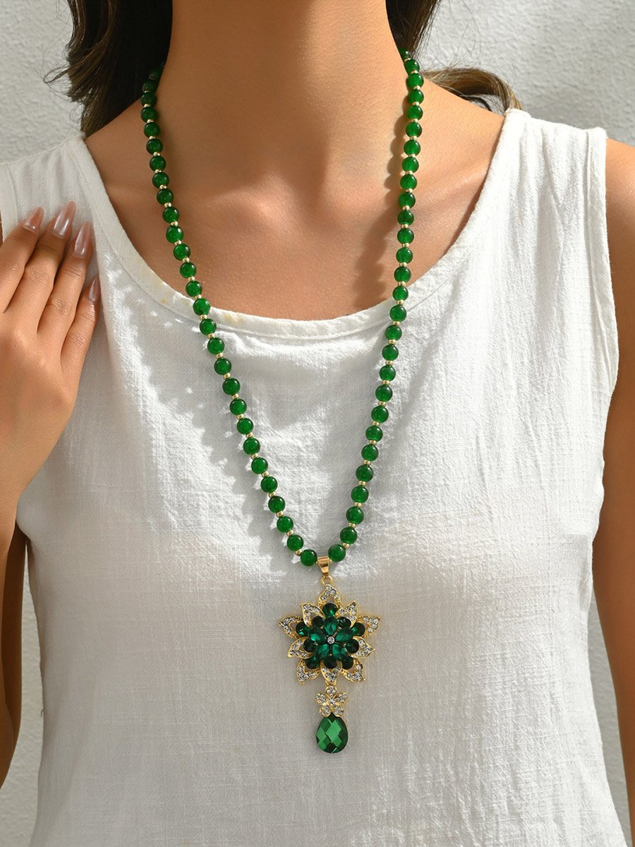 Embellished Flower Drop Beaded Necklace
