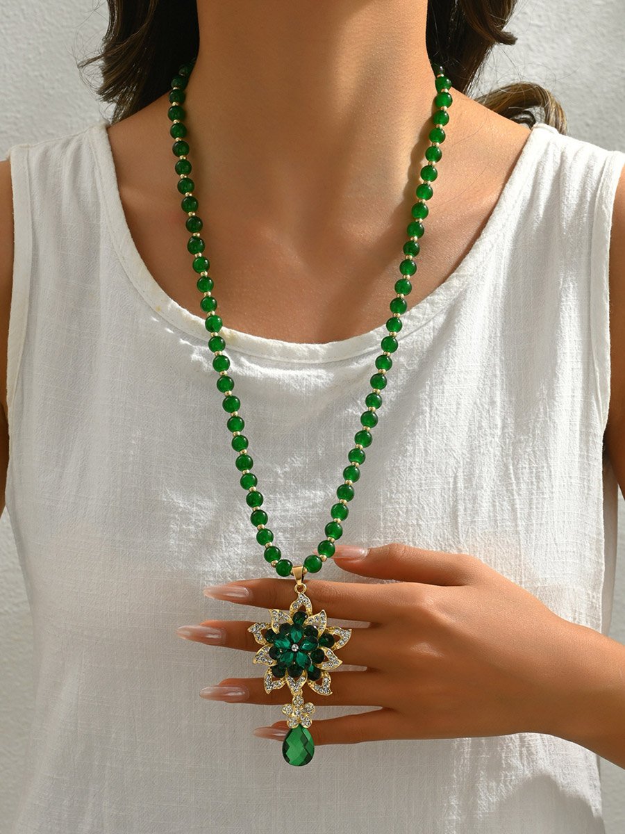 Embellished Flower Drop Beaded Necklace
