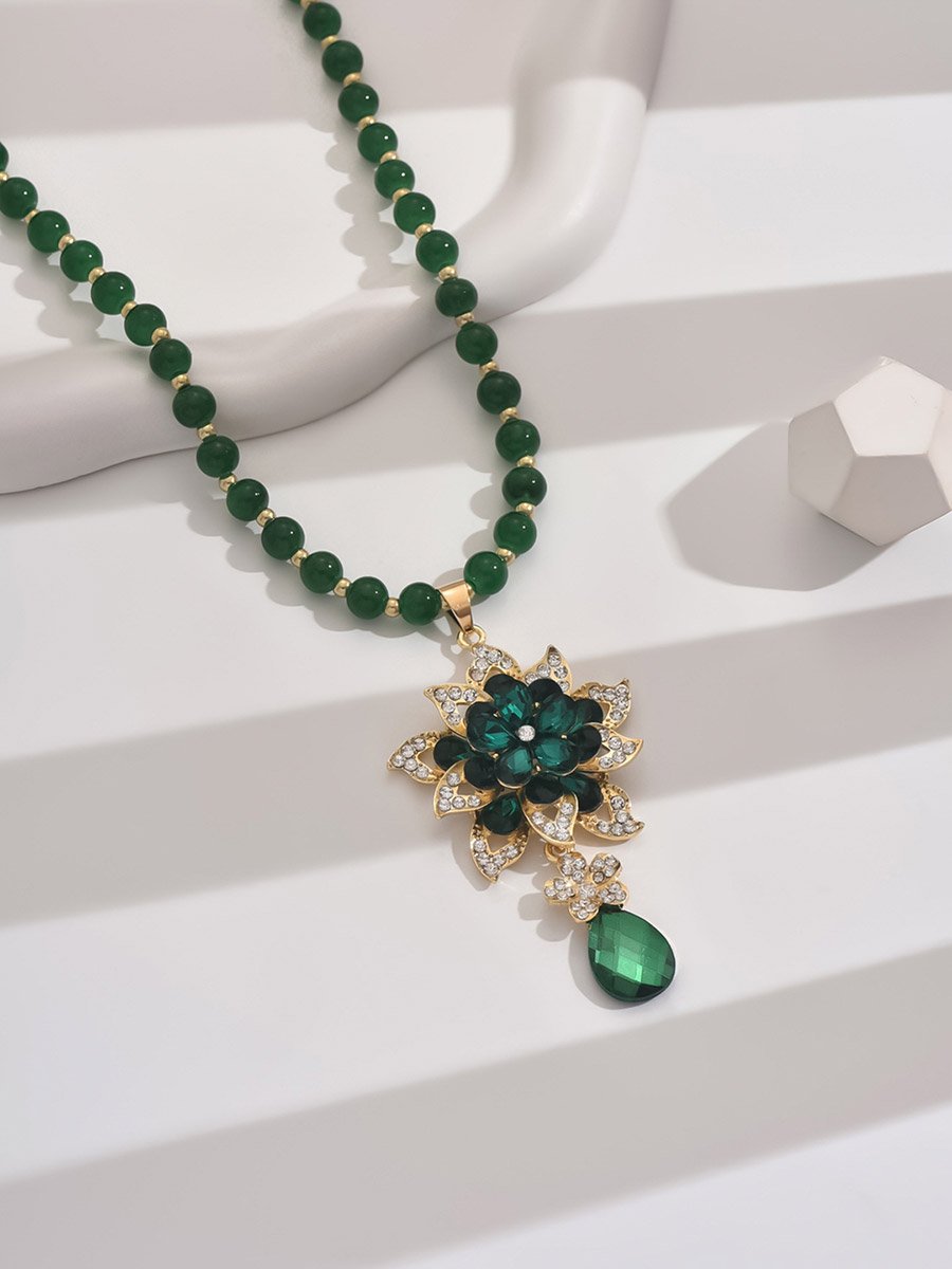 Embellished Flower Drop Beaded Necklace