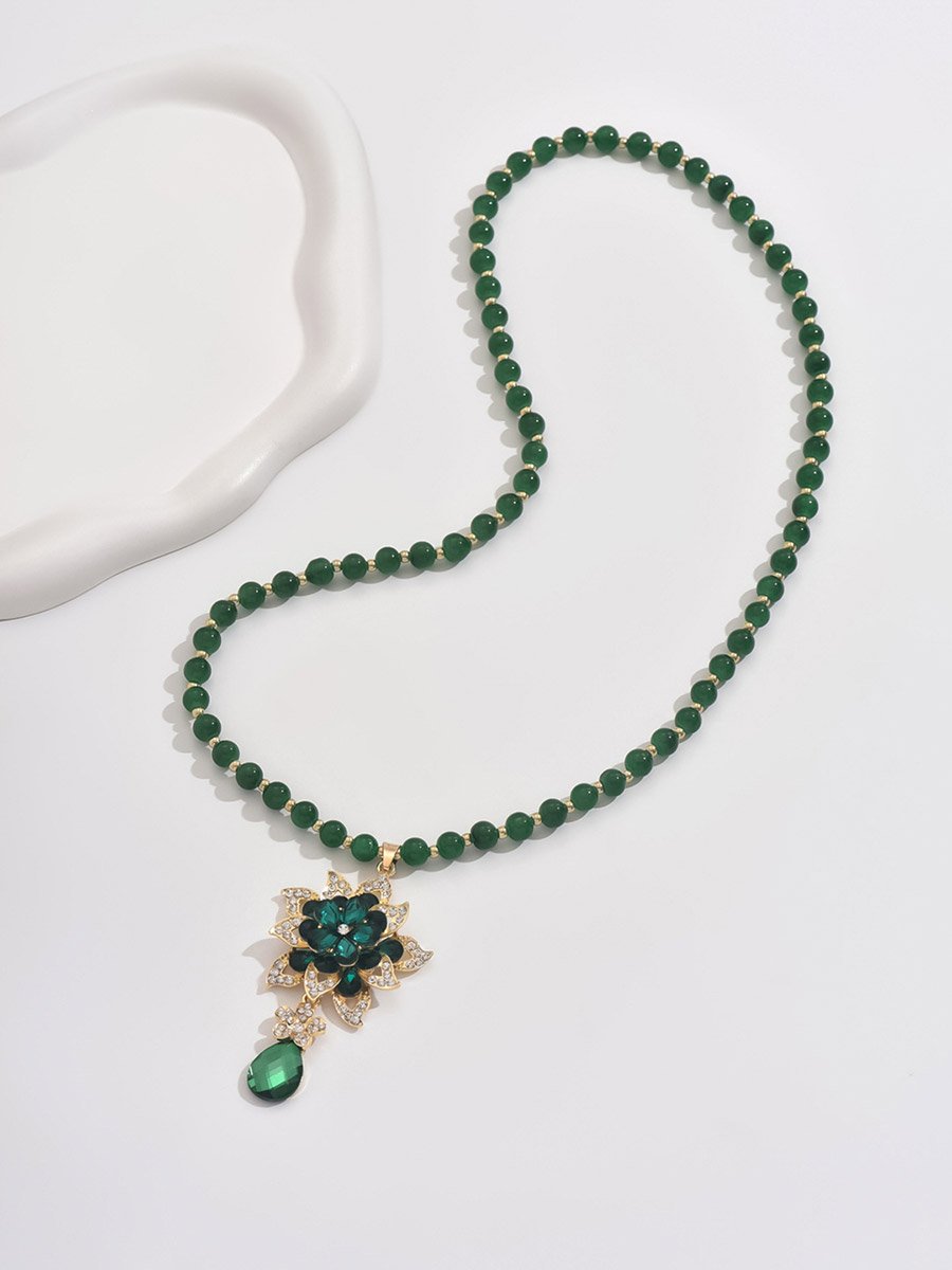 Embellished Flower Drop Beaded Necklace