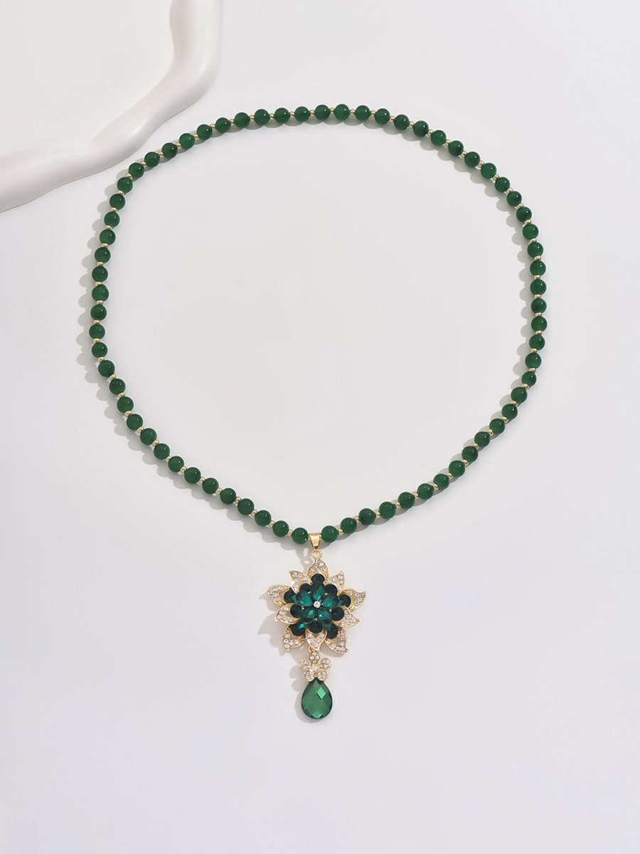 Embellished Flower Drop Beaded Necklace
