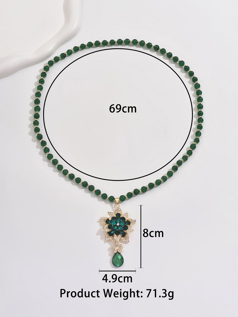 Embellished Flower Drop Beaded Necklace