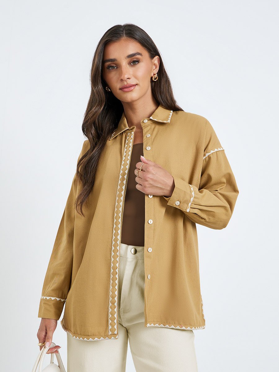 Women Brown Embroidered Shirt
