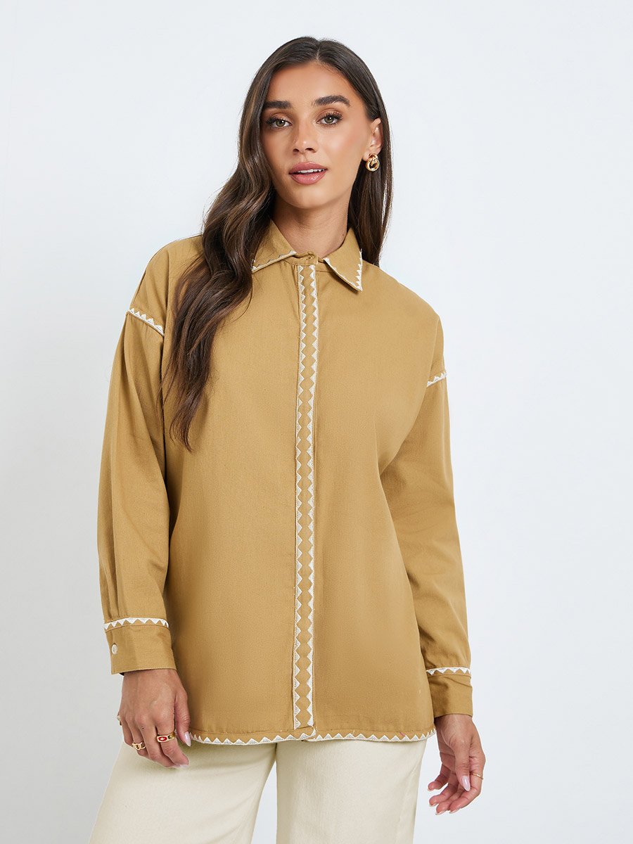 Women Brown Embroidered Shirt