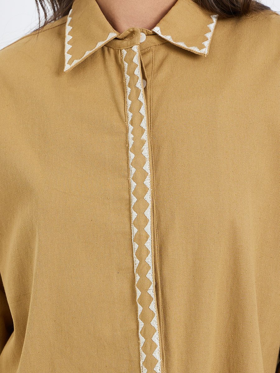 Women Brown Embroidered Shirt