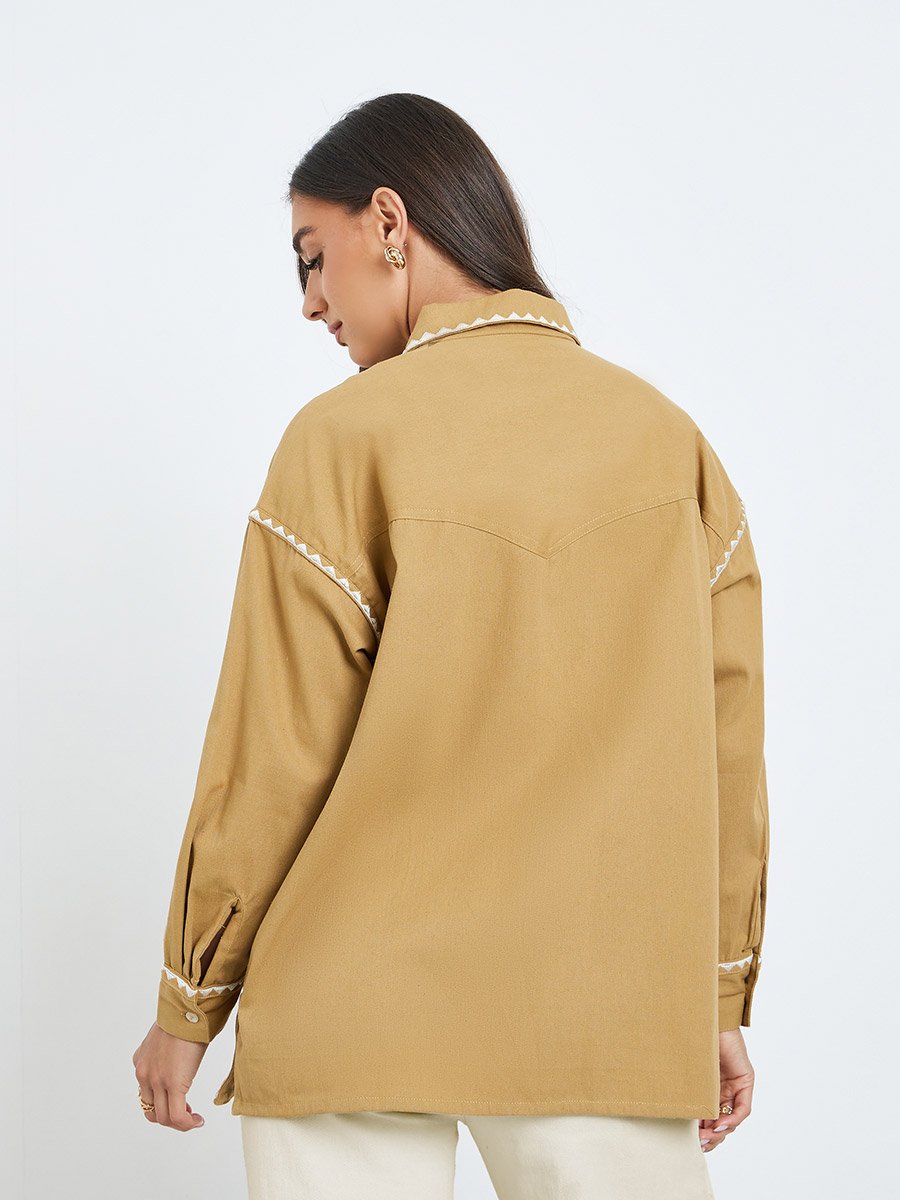 Women Brown Embroidered Shirt