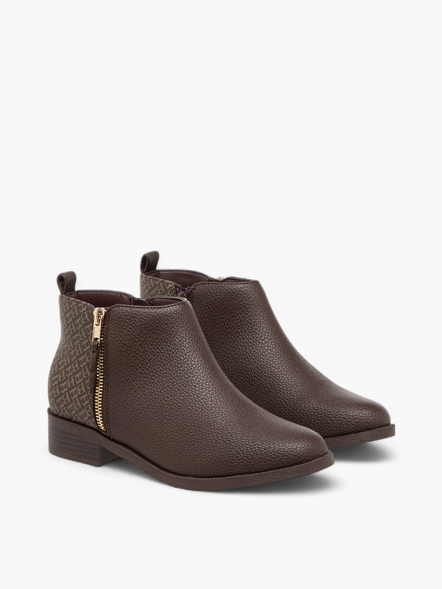 Monogram Print  Ankle Boots with Block Heels and Zip Closure