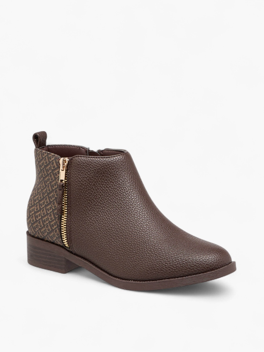Monogram Print  Ankle Boots with Block Heels and Zip Closure