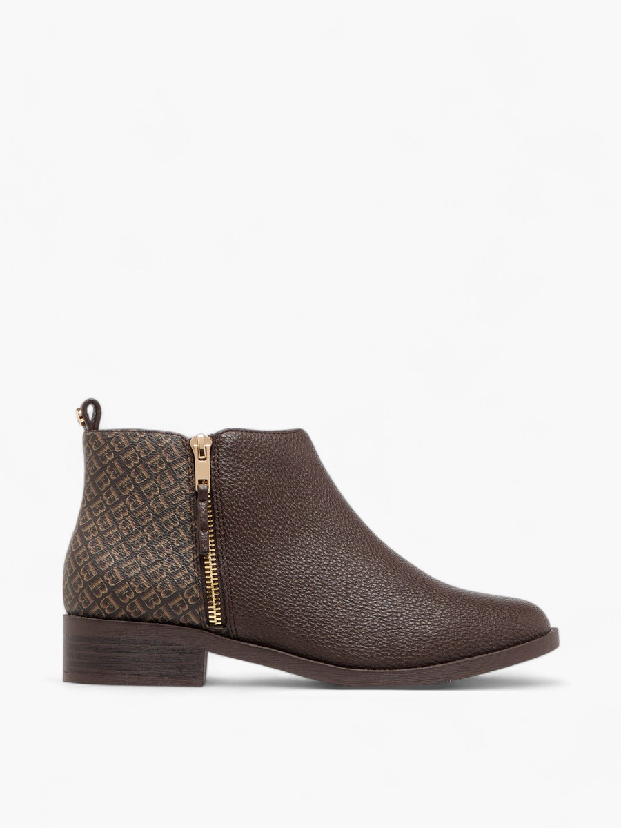 Monogram Print  Ankle Boots with Block Heels and Zip Closure