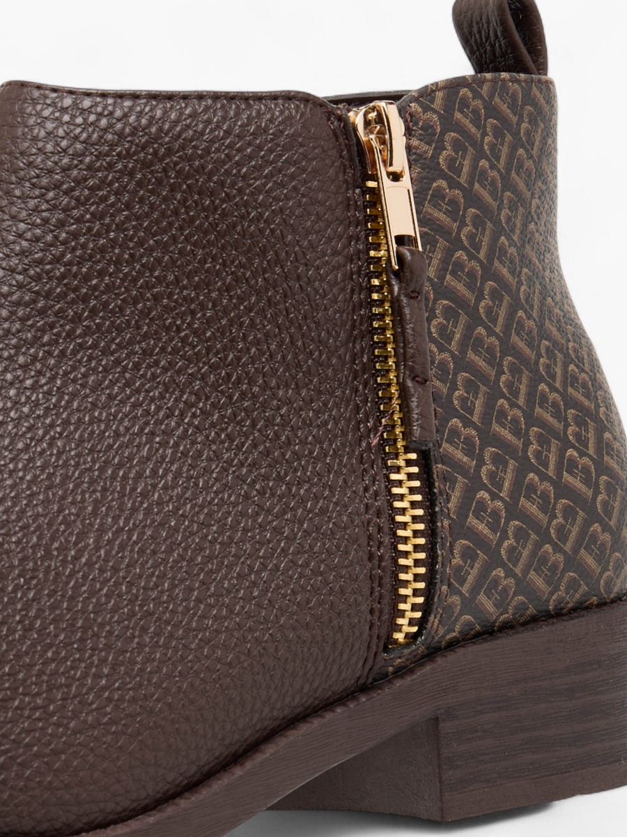 Monogram Print  Ankle Boots with Block Heels and Zip Closure
